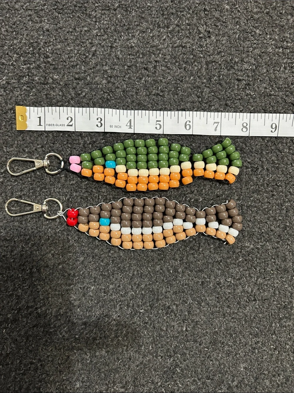 Beaded Fish Keychain Charm - Green & Brown